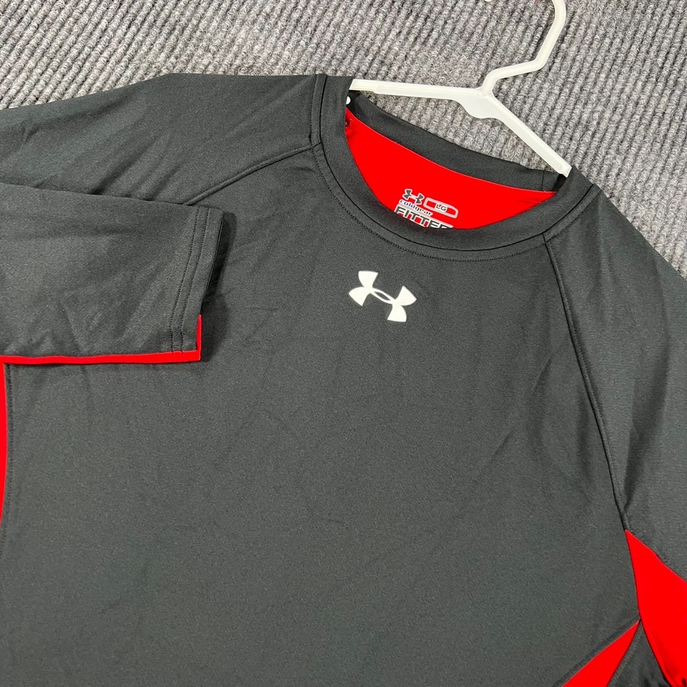 Under Armour Fitted Cold Gear Shirt Mens Large Black Red Long Sleeve Active